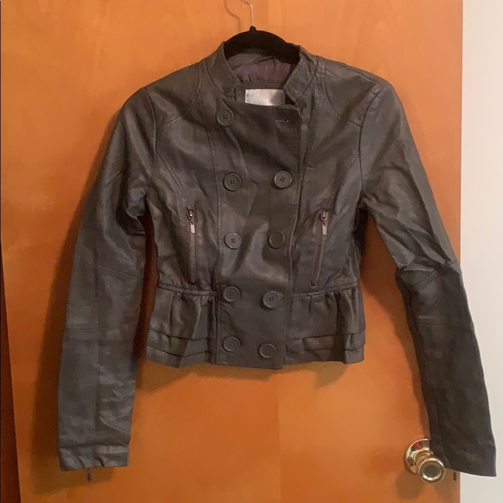 Cropped gray faux leather motorcycle jacket